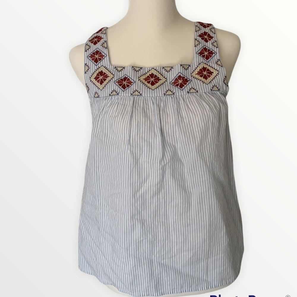 Madewell Embroidered Sleeveless Blouse with Stripes Size XS